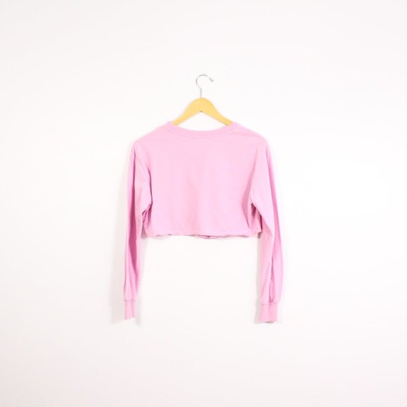 *Forever 21 Bubble Gum Pink Long Sleeve Crop Top - Picture 7 of 8